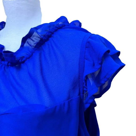 Monteau Los Angeles Royal Blue Sleeveless Flutter Sleeve Top Size XL Career - Picture 2 of 5